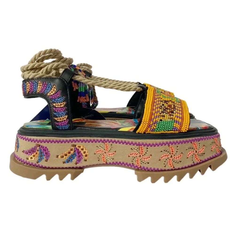 Farm Rio Beaded Banana Flatform Sandal.‎ NWB. Size 9 Women's. Platform Wrap Up - Picture 12 of 12